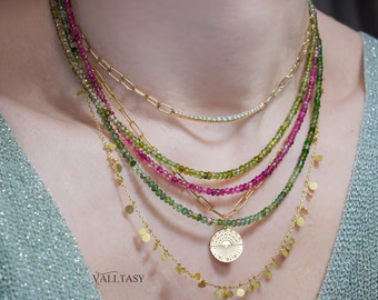 - Solid Gold 14K Rainbow Tourmaline Multi Wrap Bracelet Necklace, Layered Necklace, Beaded Necklace, One of a Kind