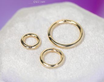 - Solid Gold 14K Round Connector, Charm Holder, Push Lock