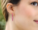 - Solid Gold 14K Rubellite Pink Tourmaline and Iolite Open Hoops, Mismatched Earrings Set