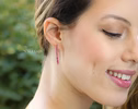 - Solid Gold 14K Rubellite Pink Tourmaline and Iolite Open Hoops, Mismatched Earrings Set
