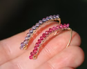 - Solid Gold 14K Rubellite Pink Tourmaline and Iolite Open Hoops, Mismatched Earrings Set