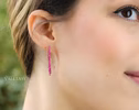 - Solid Gold 14K Rubellite Pink Tourmaline Earrings, Modern Linear Gemstone Earrings