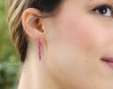 - Solid Gold 14K Rubellite Pink Tourmaline Earrings, Modern Linear Gemstone Earrings