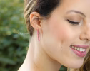 - Solid Gold 14K Rubellite Pink Tourmaline Earrings, Modern Linear Gemstone Earrings
