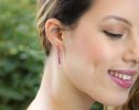 - Solid Gold 14K Rubellite Pink Tourmaline Earrings, Modern Linear Gemstone Earrings