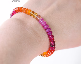 - Solid Gold 14K Ruby and Mexican Fire Opal Bracelet, Multi Gemstone Bracelet