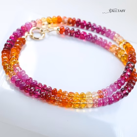 The Fall Kiss Necklace - Solid Gold 14K Ruby and Mexican Fire Opal Necklace, Multi Gemstone Beaded Necklace