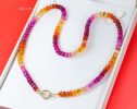 - Solid Gold 14K Ruby and Mexican Fire Opal Necklace, Multi Gemstone Beaded Necklace