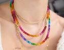 - Solid Gold 14K Ruby and Mexican Fire Opal Necklace, Multi Gemstone Beaded Necklace