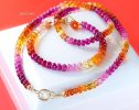 - Solid Gold 14K Ruby and Mexican Fire Opal Necklace, Multi Gemstone Beaded Necklace