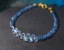 - Solid Gold 14K Santa Maria Aquamarine and Rainbow Moonstone Bracelet, Moonstone and Aquamarine Beaded Bracelet