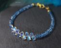 - Solid Gold 14K Santa Maria Aquamarine and Rainbow Moonstone Bracelet, Moonstone and Aquamarine Beaded Bracelet
