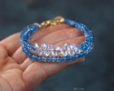 - Solid Gold 14K Santa Maria Aquamarine and Rainbow Moonstone Bracelet, Moonstone and Aquamarine Beaded Bracelet