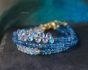 - Solid Gold 14K Santa Maria Aquamarine and Rainbow Moonstone Bracelet, Moonstone and Aquamarine Beaded Bracelet
