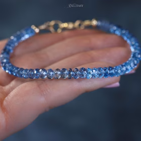 The Breeze Bracelet - Solid Gold 14K Santa Maria Aquamarine Bracelet, Aquamarine Beaded Bracelet