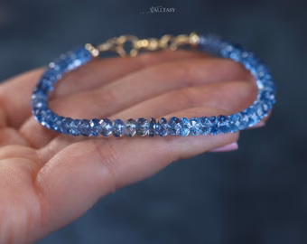 - Solid Gold 14K Santa Maria Aquamarine Bracelet, Aquamarine Beaded Bracelet