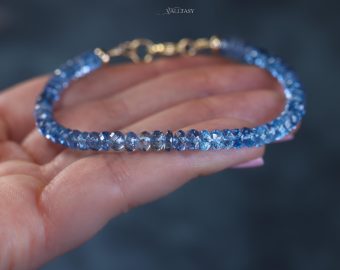 - Solid Gold 14K Santa Maria Aquamarine Bracelet, Aquamarine Beaded Bracelet