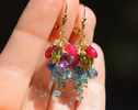 - Solid Gold 14K Semi Precious Gemstone Earrings, Short Cluster Earrings