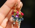 - Solid Gold 14K Semi Precious Gemstone Earrings, Short Cluster Earrings