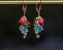 - Solid Gold 14K Semi Precious Gemstone Earrings, Short Cluster Earrings