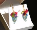 - Solid Gold 14K Semi Precious Gemstone Earrings, Short Cluster Earrings