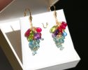 - Solid Gold 14K Semi Precious Gemstone Earrings, Short Cluster Earrings