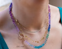 - Solid Gold 14K Silk Knotted Aqua Blue Purple Multi Gemstone Necklace