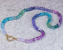 - Solid Gold 14K Silk Knotted Aqua Blue Purple Multi Gemstone Necklace