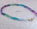 - Solid Gold 14K Silk Knotted Aqua Blue Purple Multi Gemstone Necklace