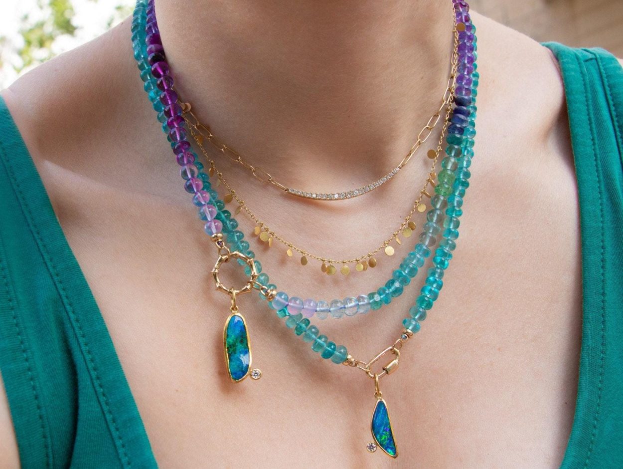 Collier Long Pour Femme - Couleurs Vert, Bleu, Violet Et Doré - Neuf Avec étiquettes