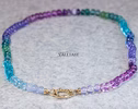 - Solid Gold 14K Silk Knotted Aqua Blue Purple Multi Gemstone Necklace