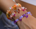 - Solid Gold 14K Silk Knotted Bracelet with Opals and Amethyst and Tanzanite