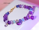 - Solid Gold 14K Silk Knotted Bracelet with Opals and Amethyst and Tanzanite