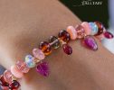 - Solid Gold 14K Silk Knotted Bracelet with Opals and Tourmaline, Peach, Cocoa and Pink Gemstones