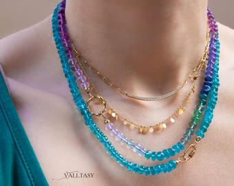 - Solid Gold 14K Silk Knotted Caribbean Blue Apatite Necklace