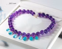 - Solid Gold 14K Silk Knotted Charm Gemstone Purple Amethyst Necklace, One of a Kind