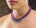 - Solid Gold 14K Silk Knotted Charm Gemstone Purple Amethyst Necklace, One of a Kind