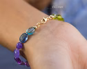 - Solid Gold 14K Silk Knotted Geometric Rainbow Multi Gemstone Bracelet