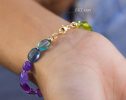 - Solid Gold 14K Silk Knotted Geometric Rainbow Multi Gemstone Bracelet