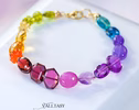 - Solid Gold 14K Silk Knotted Geometric Rainbow Multi Gemstone Bracelet