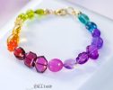 - Solid Gold 14K Silk Knotted Geometric Rainbow Multi Gemstone Bracelet