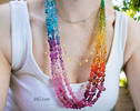 - Solid Gold 14K Silk Knotted Geometric Rainbow Multi Gemstone Necklace, Long Knotted Necklace with Multi Shaped Gemstones