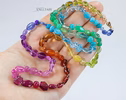 - Solid Gold 14K Silk Knotted Geometric Rainbow Multi Gemstone Necklace, Long Knotted Necklace with Multi Shaped Gemstones