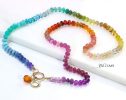 - Solid Gold 14K Silk Knotted Multi Gemstone Necklace, Long Versatile Necklace