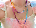 - Solid Gold 14K Silk Knotted Multi Gemstone Necklace, Long Versatile Necklace