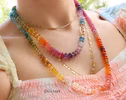 - Solid Gold 14K Silk Knotted Multi Gemstone Necklace, Long Versatile Necklace