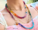 - Solid Gold 14K Silk Knotted Multi Gemstone Necklace, Long Versatile Necklace