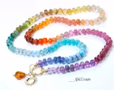 - Solid Gold 14K Silk Knotted Multi Gemstone Necklace, Long Versatile Necklace