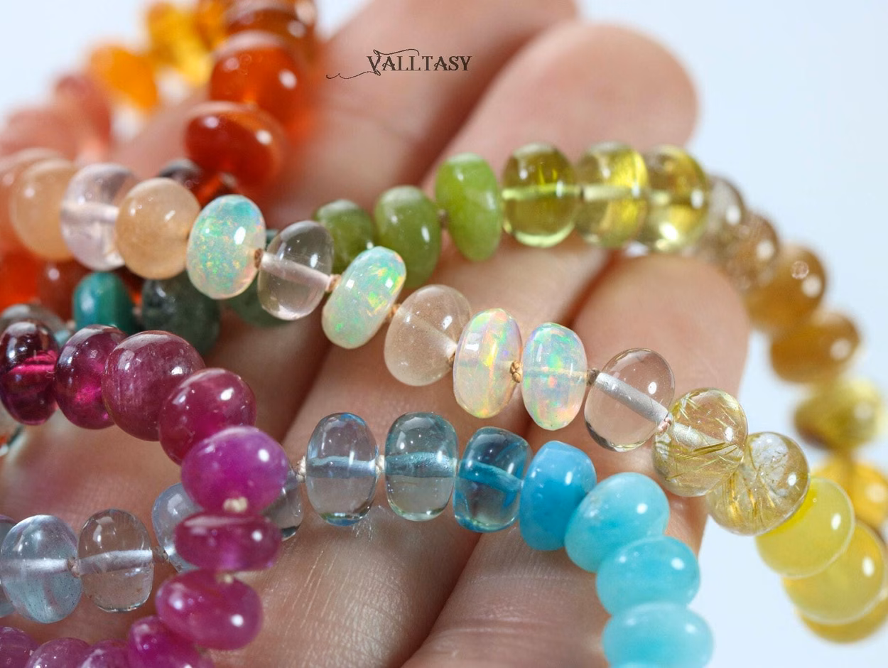 - Solid Gold 14K Silk Knotted Multi Gemstone Necklace, Long Versatile Necklace