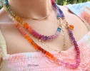 - Solid Gold 14K Silk Knotted Multi Gemstone Necklace, Long Versatile Necklace